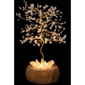 Arbre du Bonheur Lumineux Cristal de Roche – Base Cristal de Roche, 28 cm