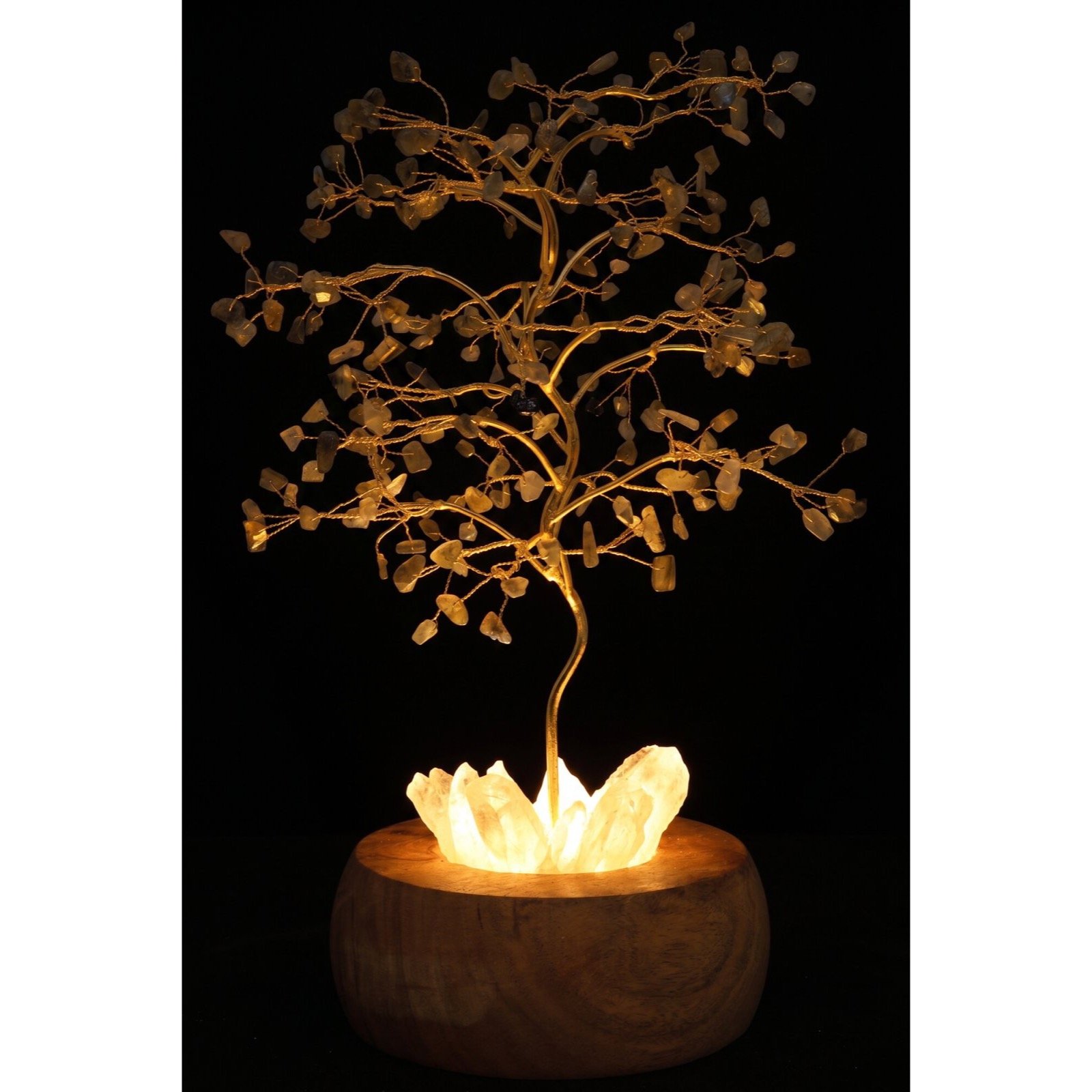 Arbre du Bonheur Lumineux Labradorite – Base Cristal de Roche, 28 cm