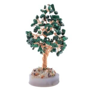 Arbre du Bonheur Malachite sur Agate Polie – 14 cm