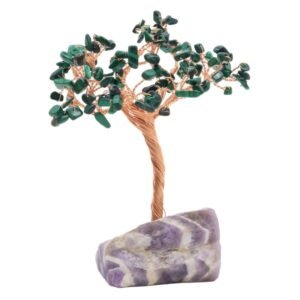 Arbre du Bonheur Malachite sur Base Améthyste Brute – 14 cm