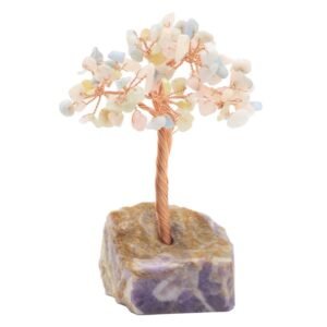 Arbre du Bonheur Morganite sur Base Améthyste Brute – 14 cm