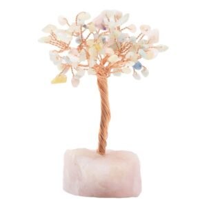 Arbre du Bonheur Morganite sur Base Quartz Rose Brute – 14 cm