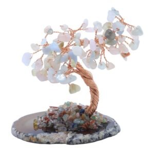 Arbre du Bonheur Morganite sur Tranche d'Agate – 12 cm