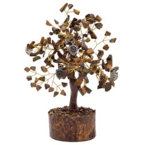 Arbre du Bonheur Œil de Tigre et Bouclier – 160 Pierres, 18 cm