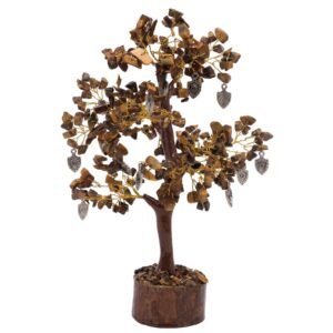 Arbre du Bonheur Œil de Tigre et Bouclier – 300 Pierres, 23 cm