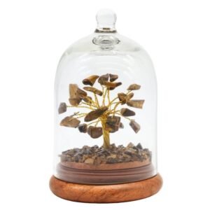 Arbre du Bonheur Œil de Tigre sous Cloche en Verre – 13 cm