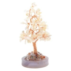 Arbre du Bonheur Pierre de Lune sur Agate Polie – 14 cm