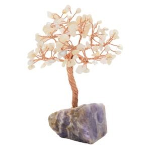 Arbre du Bonheur Pierre de Lune sur Base Améthyste Brute – 14 cm
