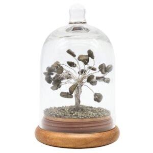 Arbre du Bonheur Pyrite sous Cloche en Verre – 13 cm