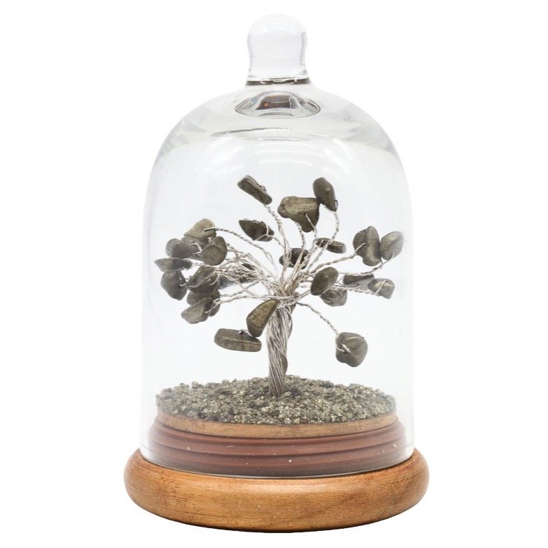 Arbre du Bonheur Pyrite sous Cloche en Verre – 13 cm