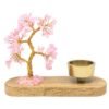 Arbre du Bonheur Quartz Rose avec Bougeoir en Bois de Manguier – 17 cm