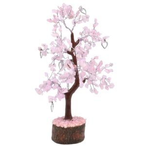 Arbre du Bonheur Quartz Rose et Coeur – 300 Pierres, 23 cm