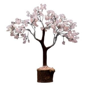 Arbre du Bonheur Quartz Rose et Ganesh – 160 Pierres Brutes, 15 x 18 cm