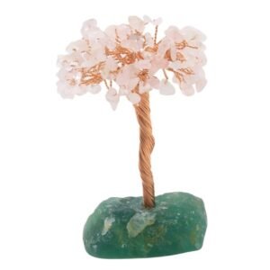 Arbre du Bonheur Quartz Rose sur Base Fluorite Brute – 14 cm