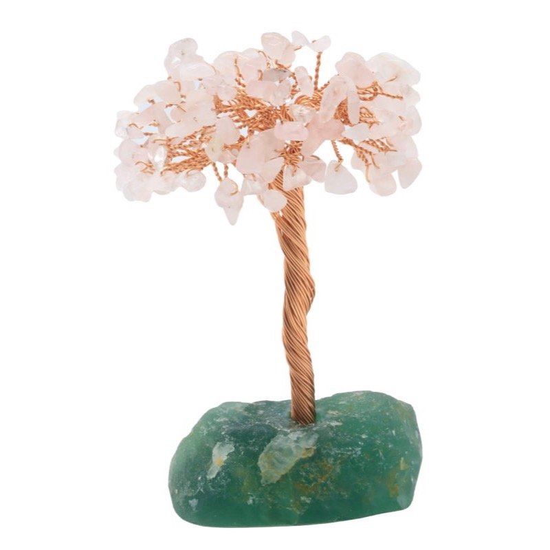 Arbre du Bonheur Quartz Rose sur Base Fluorite Brute – 14 cm