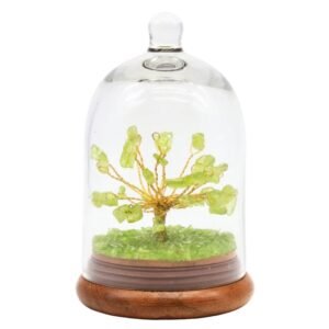 Arbre du Bonheur Quartz vert sous Cloche en Verre – 13 cm