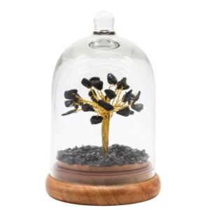 Arbre du Bonheur Tourmaline Noire sous Cloche en Verre – 13 cm