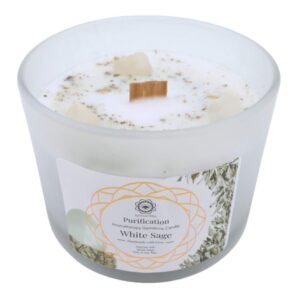 Bougie Green Tree « Purification » – Sélénite + Sauge blanche, 256 g