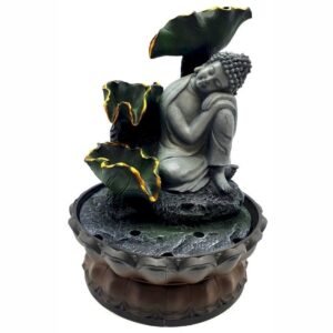 Fontaine d'Intérieur Bouddha Couché sur Genou et Cascade – 28 cm