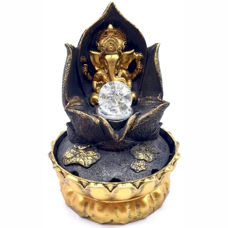 Fontaine d'Intérieur Ganesh Lotus Doré – 29 cm
