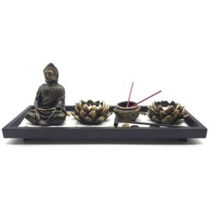 Jardin Zen Bouddha & Bougeoirs Lotus 36 cm