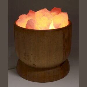 Lampe de Sel Himalaya Bol en Bois d'Acacia et Cristaux – 3 à 3,5 kg