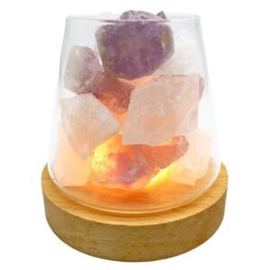 Lampe Diffuseur Améthyste + Cristal de Roche 10 cm