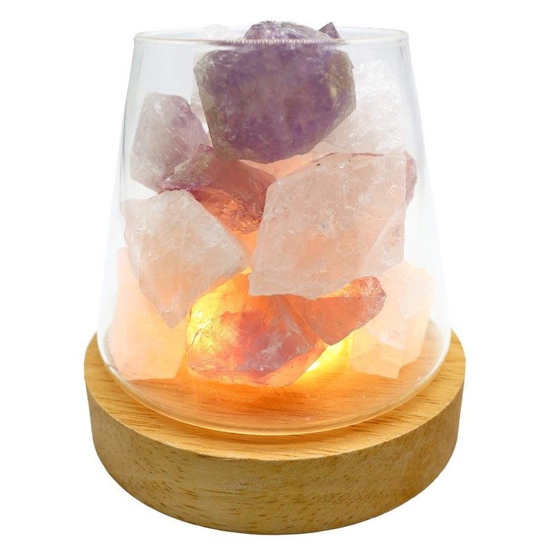 Lampe Diffuseur Améthyste + Cristal de Roche 10 cm