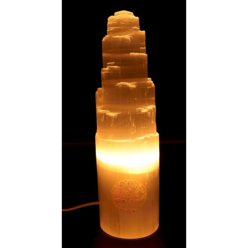Lampe Sélénite Montagne Gravée 30 cm – Arbre de Vie