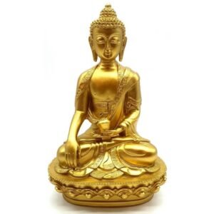 Statue Résine Bouddha & Bol Or 28 cm