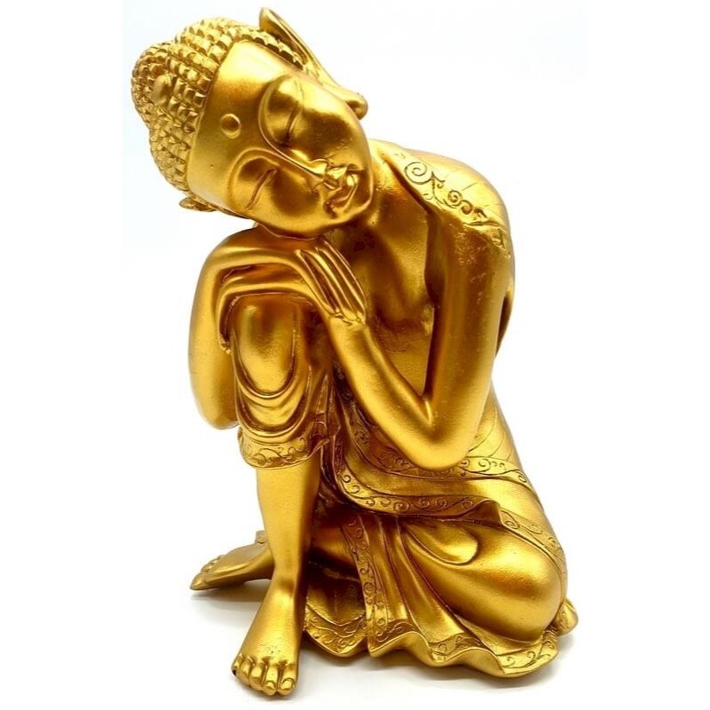Statue Résine Bouddha Penseur Or 28 cm