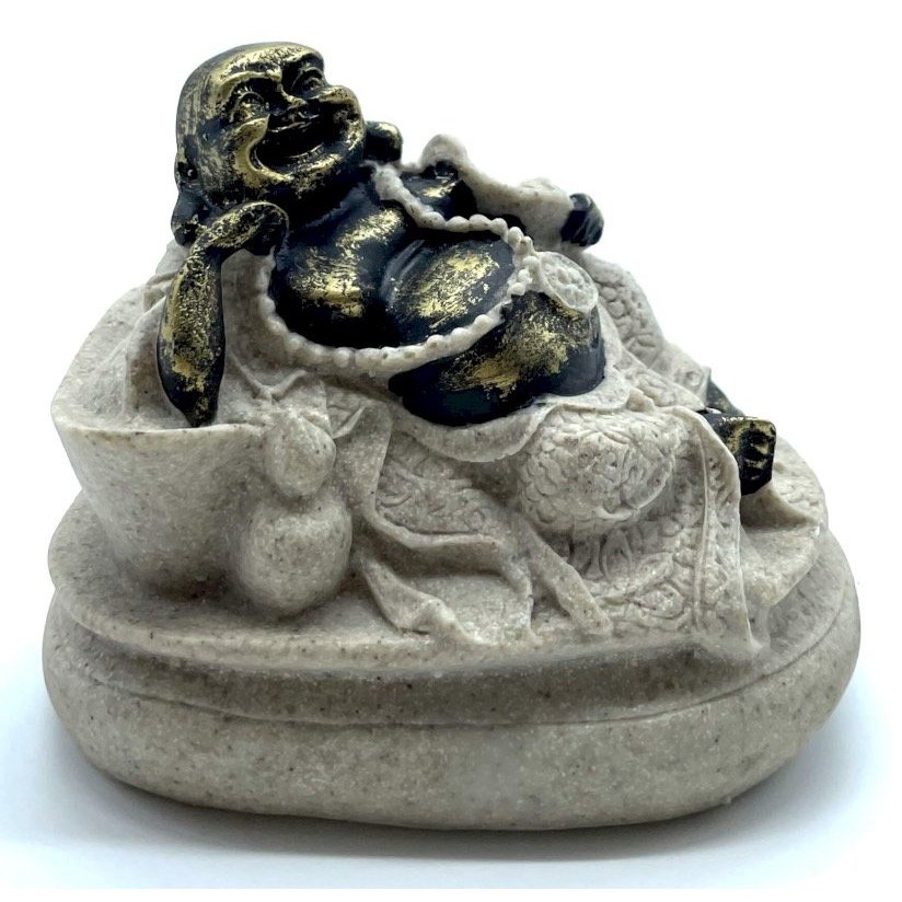 Statue Résine Bouddha Rieur Gris 11 cm