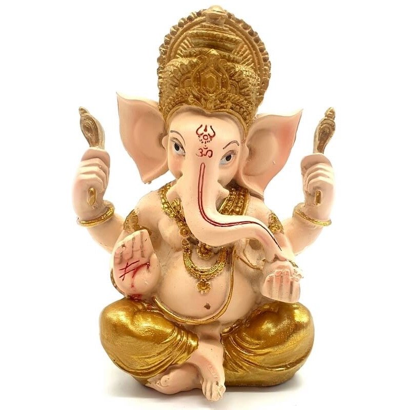 Statue Résine Ganesh Beige/Doré 14 cm